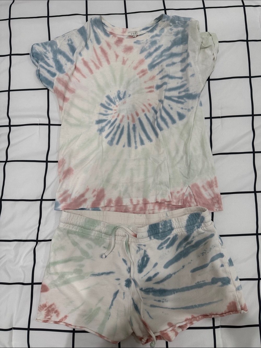 Z Supply Tie-Dye Spiral Tee & Shorts Set - Pastel Blue, Green, Pink